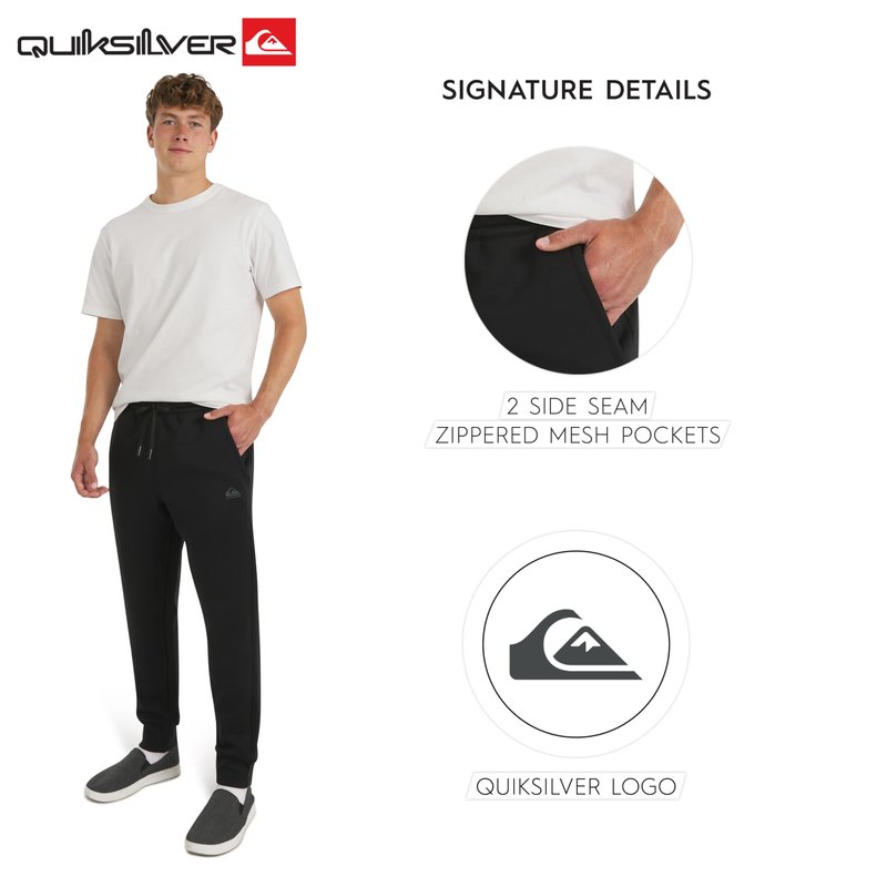 Quiksilver Men's Regular Fit Active Performance Heavyweight Jacquard Mesh and Polar Fleece Jogger Pants, Black Onyx, Large