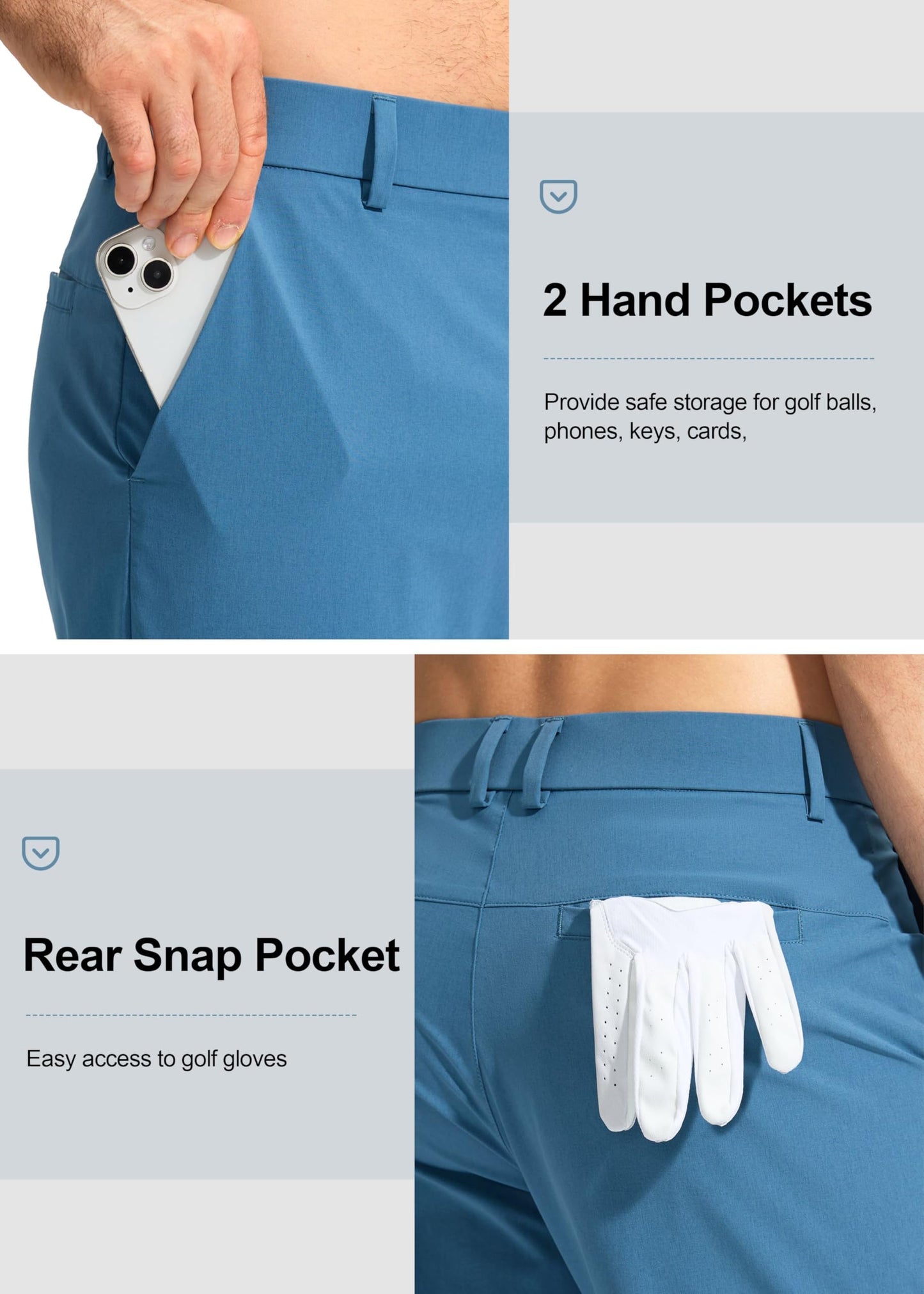 Pudolla Men's Golf Pants Mens Dress Pants Stretch Work Pants 34 Lightweight Quick Dry Slacks Casual Trousers with Pockets(Stone Slab Blue 38Wx34L)