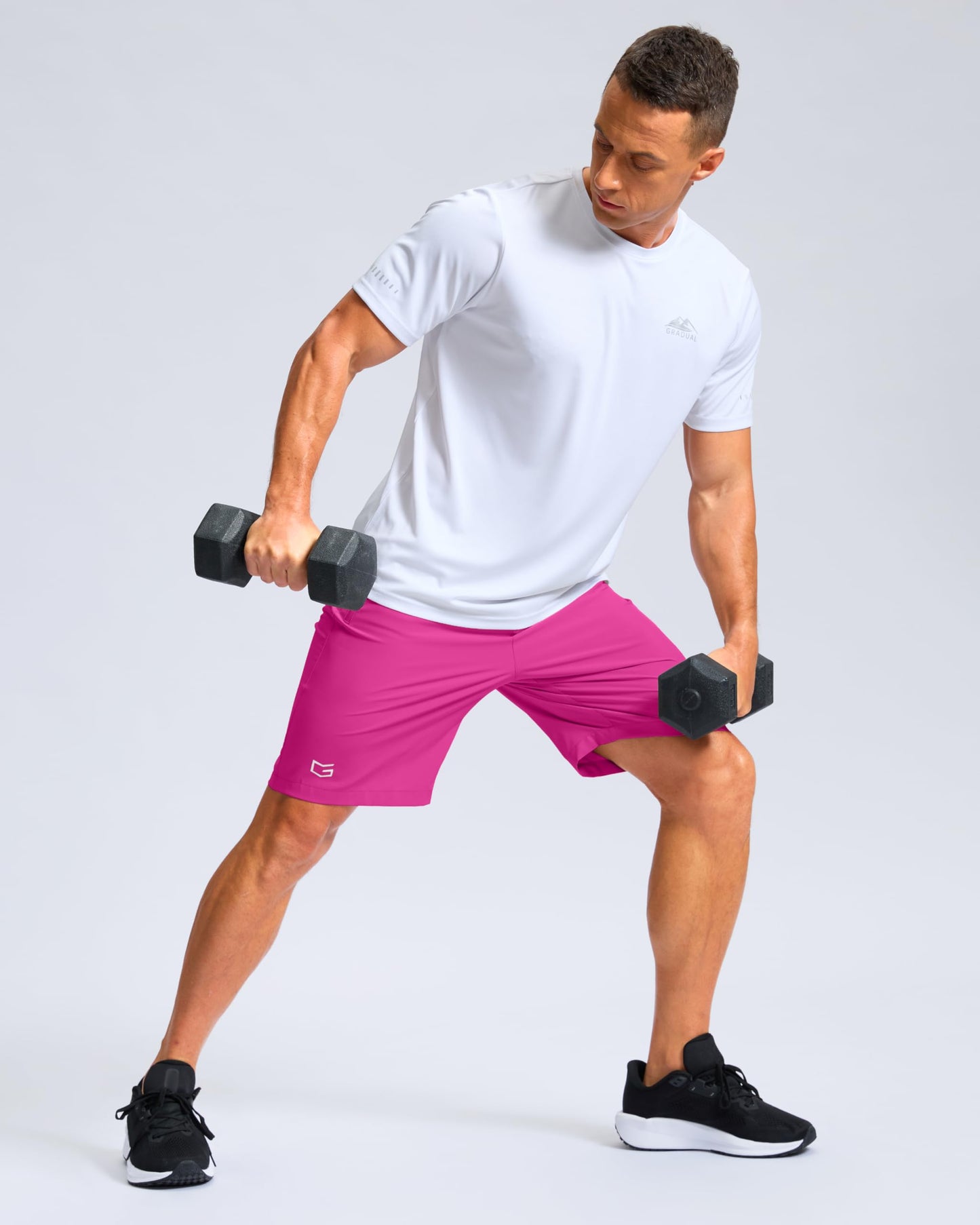 G Gradual Men's Athletic Running Shorts with Zipper Pockets Quick Dry 7"/ 5"/ 9" Workout Gym Shorts for Basketball Hiking(Rose,9XXL)