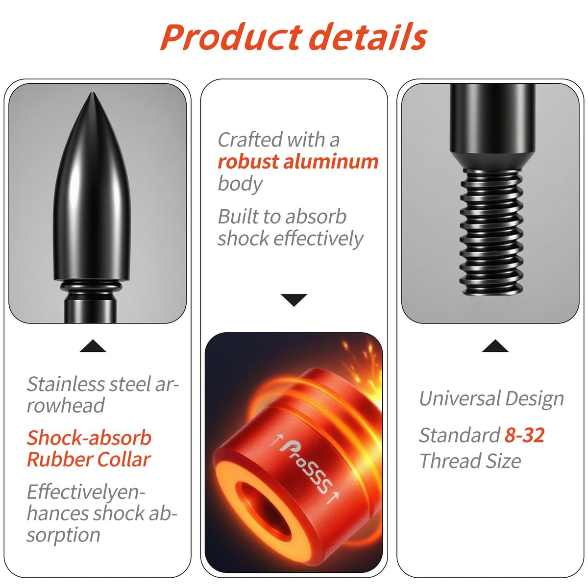 ProSSS Crossbow Bolt Decocking Head Set – 2 Pack Decocking Tips with 4 Steel Replacement Tips, High-Visibility Orange, 8-32 Thread Compatible with Most Crossbow Bolts, Recurve and Compound Bows