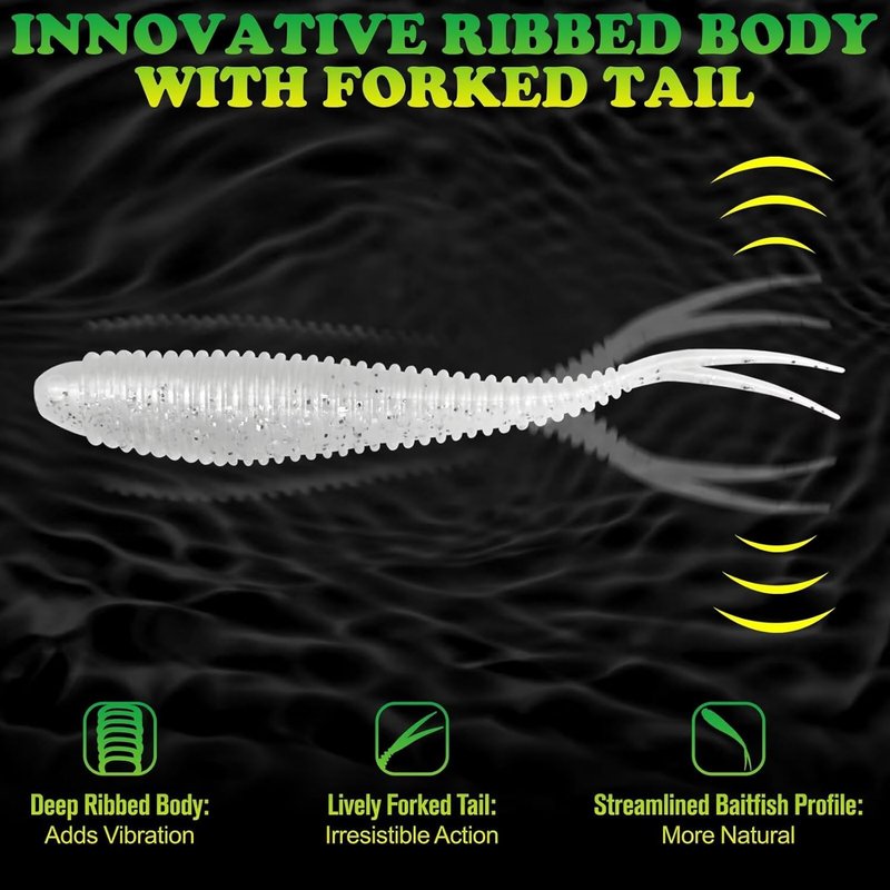 Soft Plastic Fishing Baits - 20/30/40PCS Forked Tail Lures for Bass, Walleye, Trout | 3in/3.5in/4in Sizes