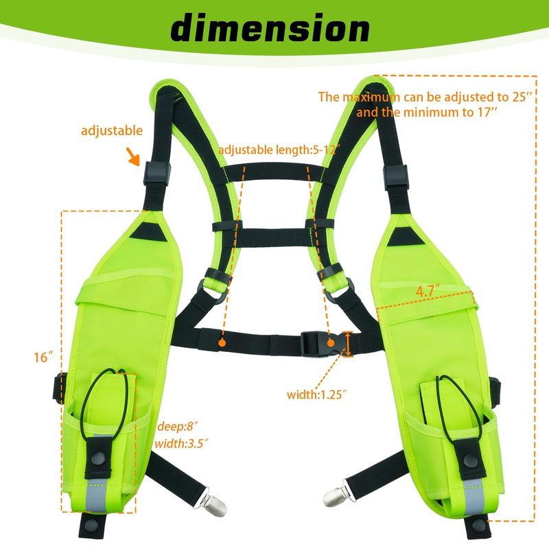KUNN Radio Harness with Chest Buckle, Double Shoulder Holder for Walkie Talkie, Universal Holster for Police, Lime