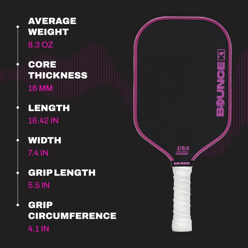 Bounce K1 Pickleball Paddles, 3K T700 Raw Carbon Fiber Pickleball Racket with 16MM Core & Long Handle, Designed for Ultimate Spin, Control & Power, USPA Approved. (Bounce K1)