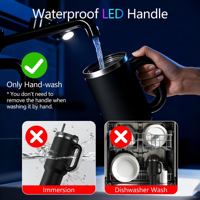 7 Modes LED Light-Up Tumbler Handle for Stanley Cup 40oz/30oz, Tumbler Handle with Pickup Music Rhythm Lights Use for Outdoor Party & Home, Birthday Christmas Valentine's Stanley Gift (H10 Black)