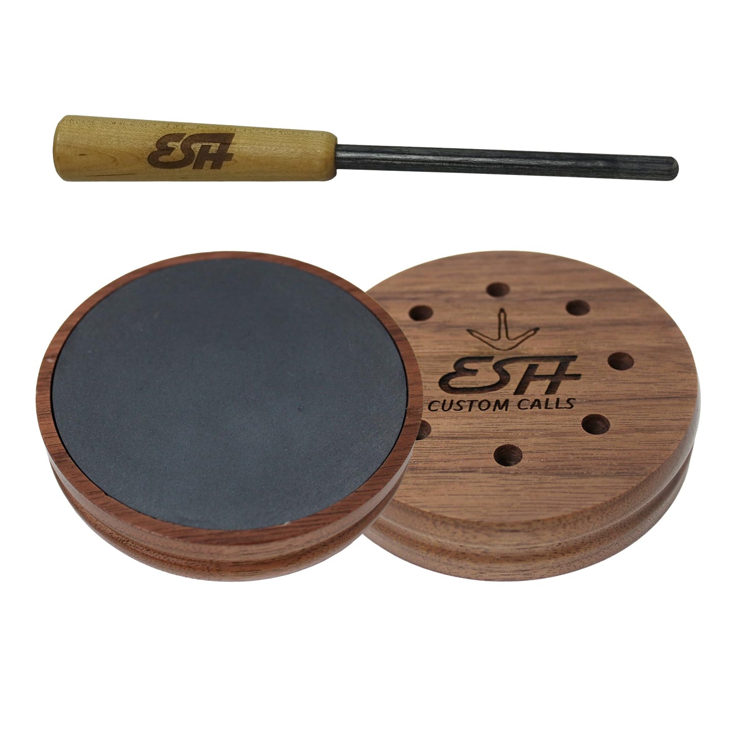 ESH Walnut Slate Turkey Pot Call with Dymondwood Striker – Realistic Hen Sounds for Turkey Hunting – Easy-to-Use Friction Call for Beginners & Experienced Hunters