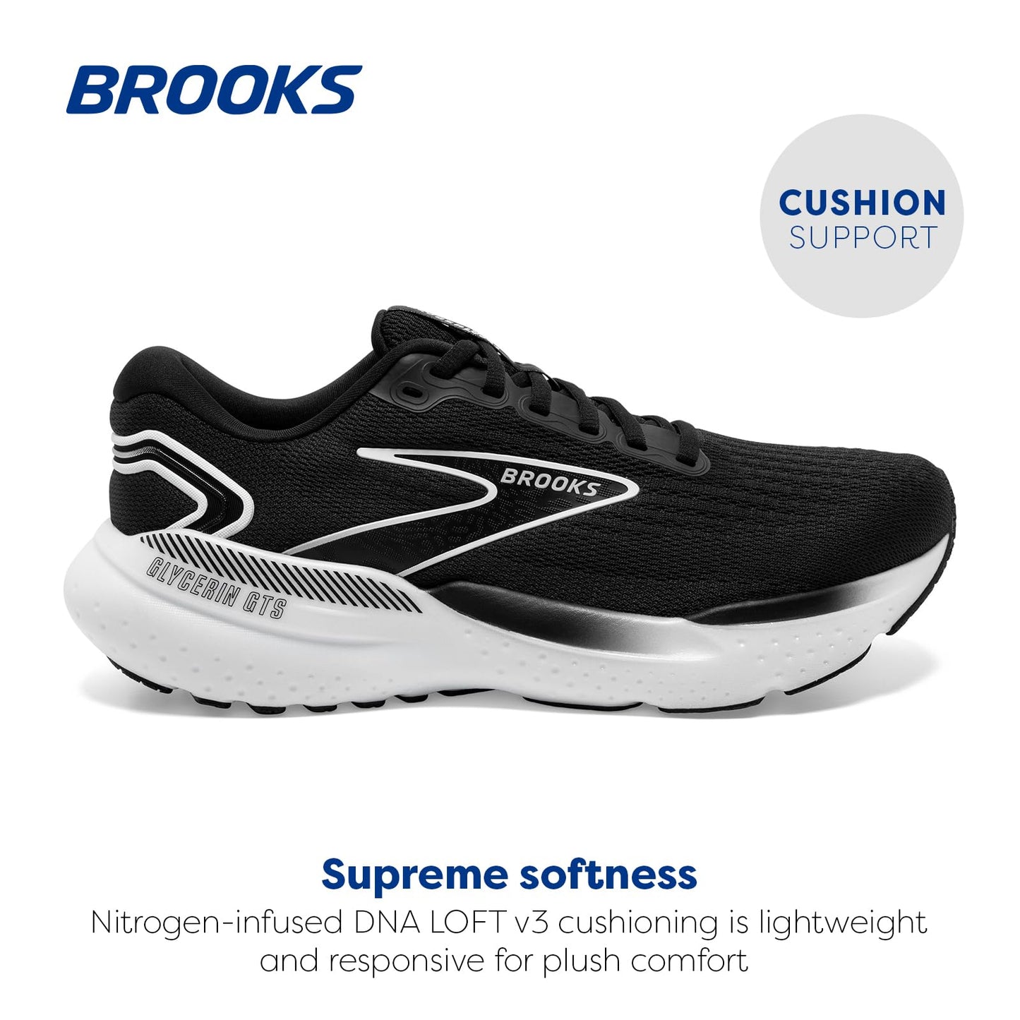 Brooks Women’s Glycerin GTS 21 Supportive Running Shoe - Black/Grey/White - 10 Wide