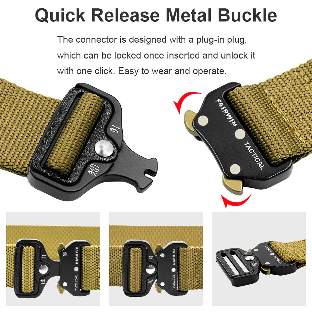 FAIRWIN Tactical Belt, Military Belt Mens And Womens Work Belt Heavy Duty Belt Nylon Webbing with V-ring Quick-Release Buckle (Brown, XXL)