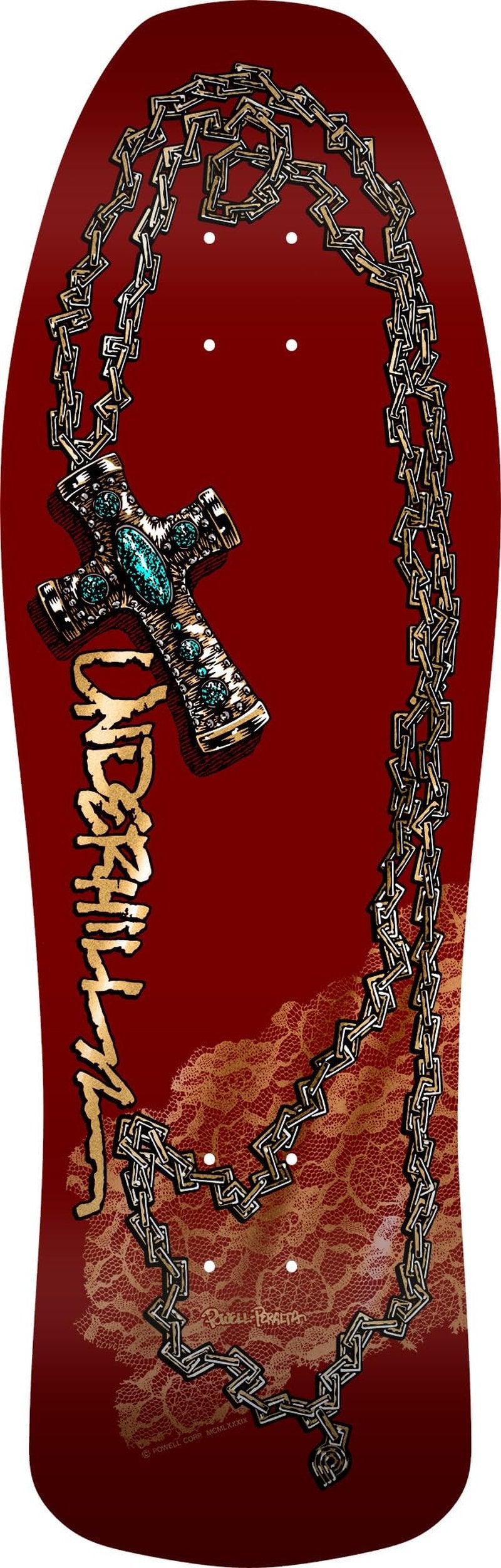 Powell Peralta Ray Underhill Cross Reissue Skateboard Deck, Burgundy/Gold Foil, 9.9" x 31.03"