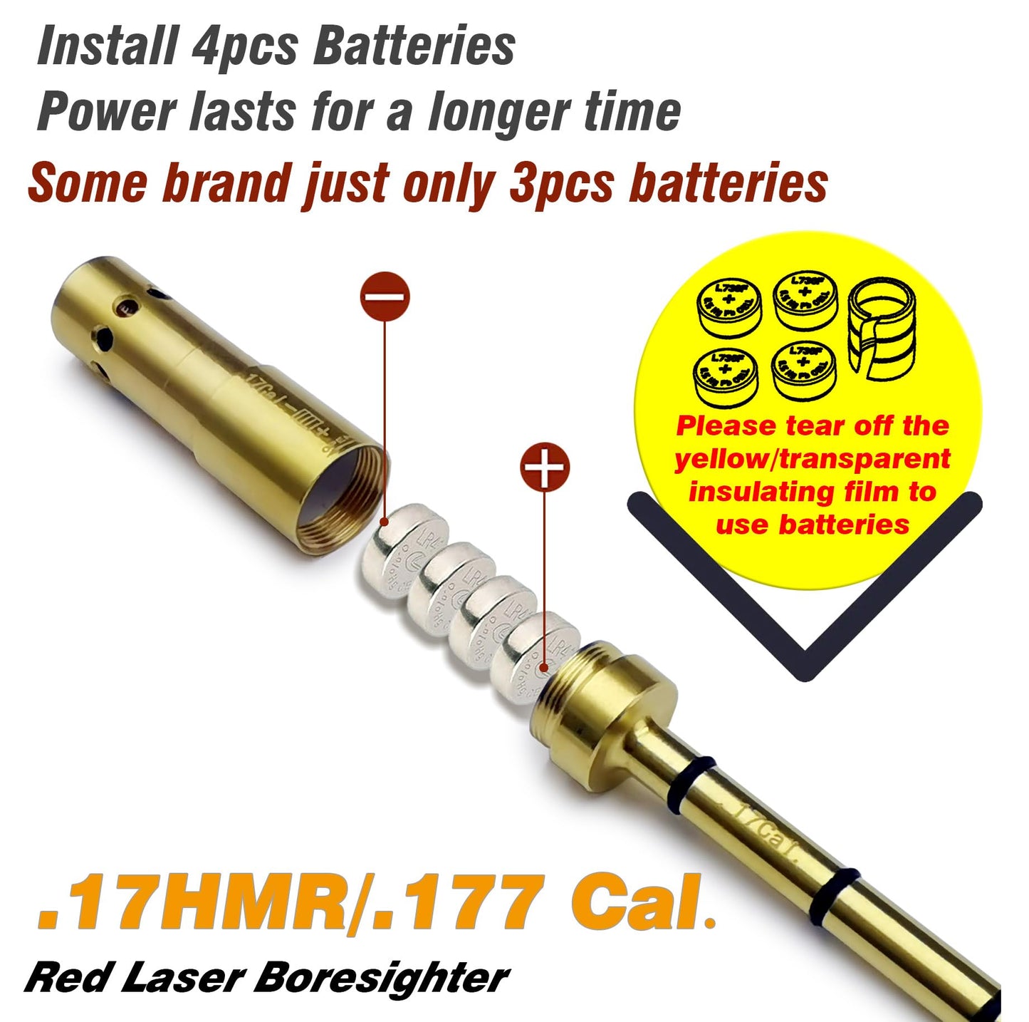 BOOLIT EYE 17HMR/.177 Cal Special Laser Boresighter End Barrel Laser Bore Sight Accurately and Easy to Fit Revolvers Pistols Rifle and Air Guns(17HMR/.177CAL)