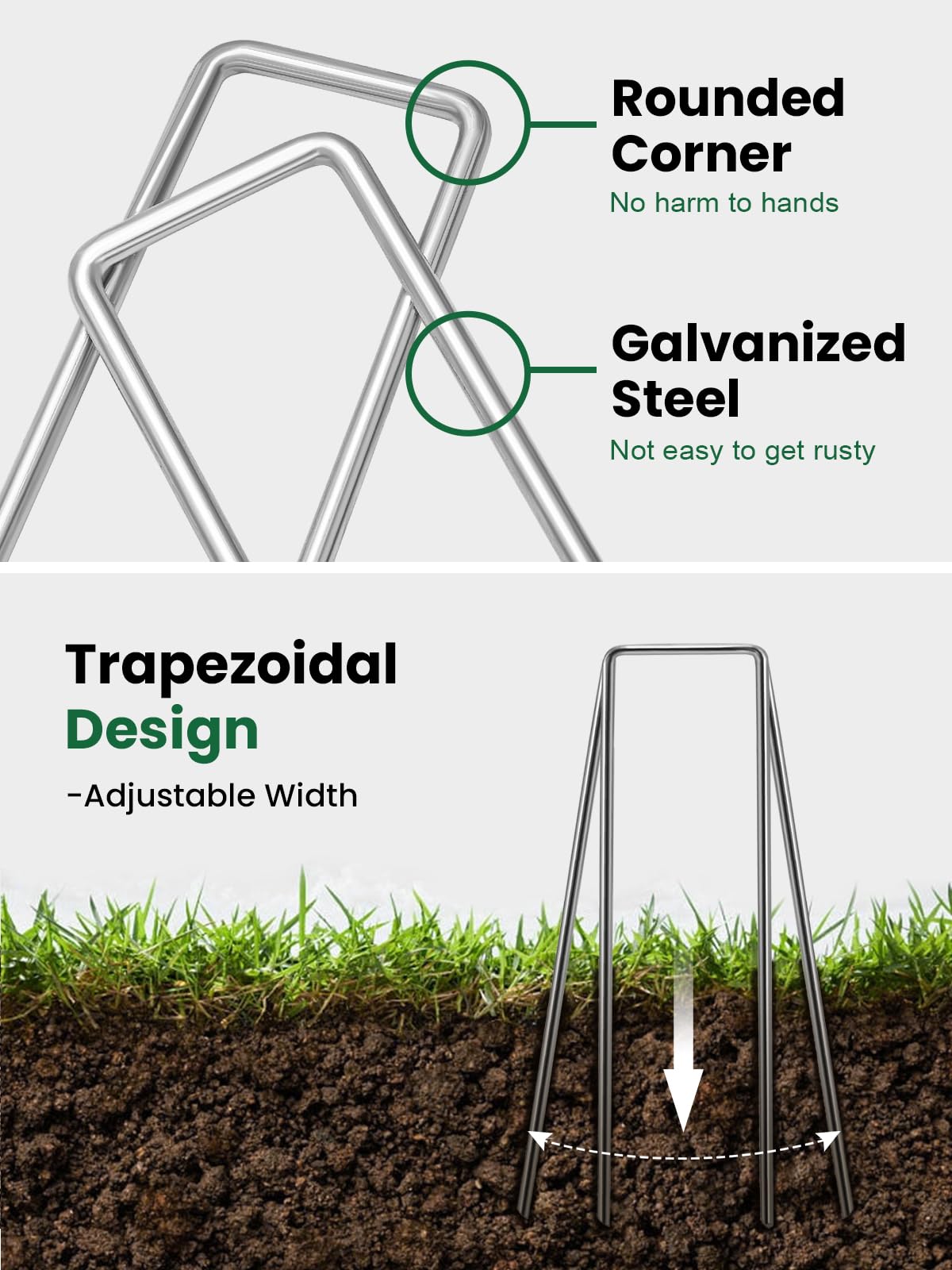 GROWNEER Landscape Staples 6 Inch, 100 Pack 11 Gauge Yard Stakes for Weed Barrier Fabric, Holds Lawn Edging, Secures Irrigation Tubing, Galvanized Steel Garden Spikes