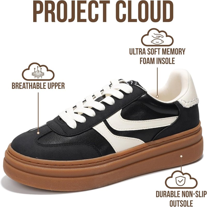 Project Cloud Platform Sneakers - Lightweight Women's Lace-Up Fashion Shoes with Memory Foam Insole | Non-Slip Sole, 2026 Edition