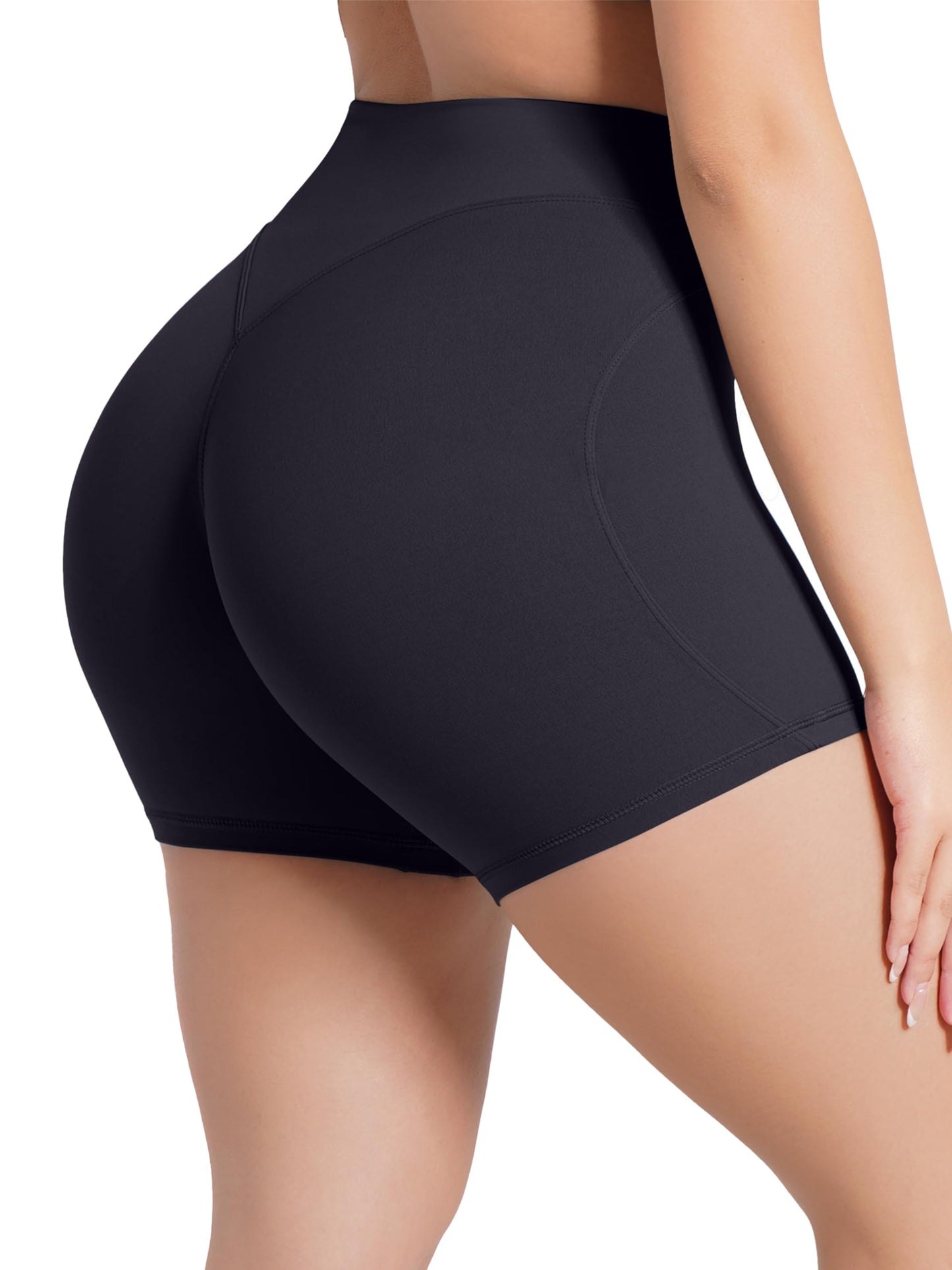 Sunzel No Front Seam Biker Shorts Women 5'' - High Waisted Tummy Control Yoga Shorts, Squat Proof Workout Gym Shorts Black Medium