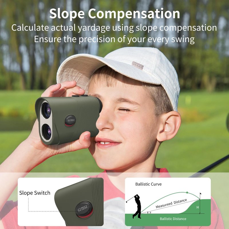 Slope Golf Rangefinder 1200 Yards Laser Range Finder for Golf & Hunting 7X Magnification Flag Pole Locking Vibration Integrated Magnet IPX44Waterproof Rechargeable Golf Accessories for Men(Green)