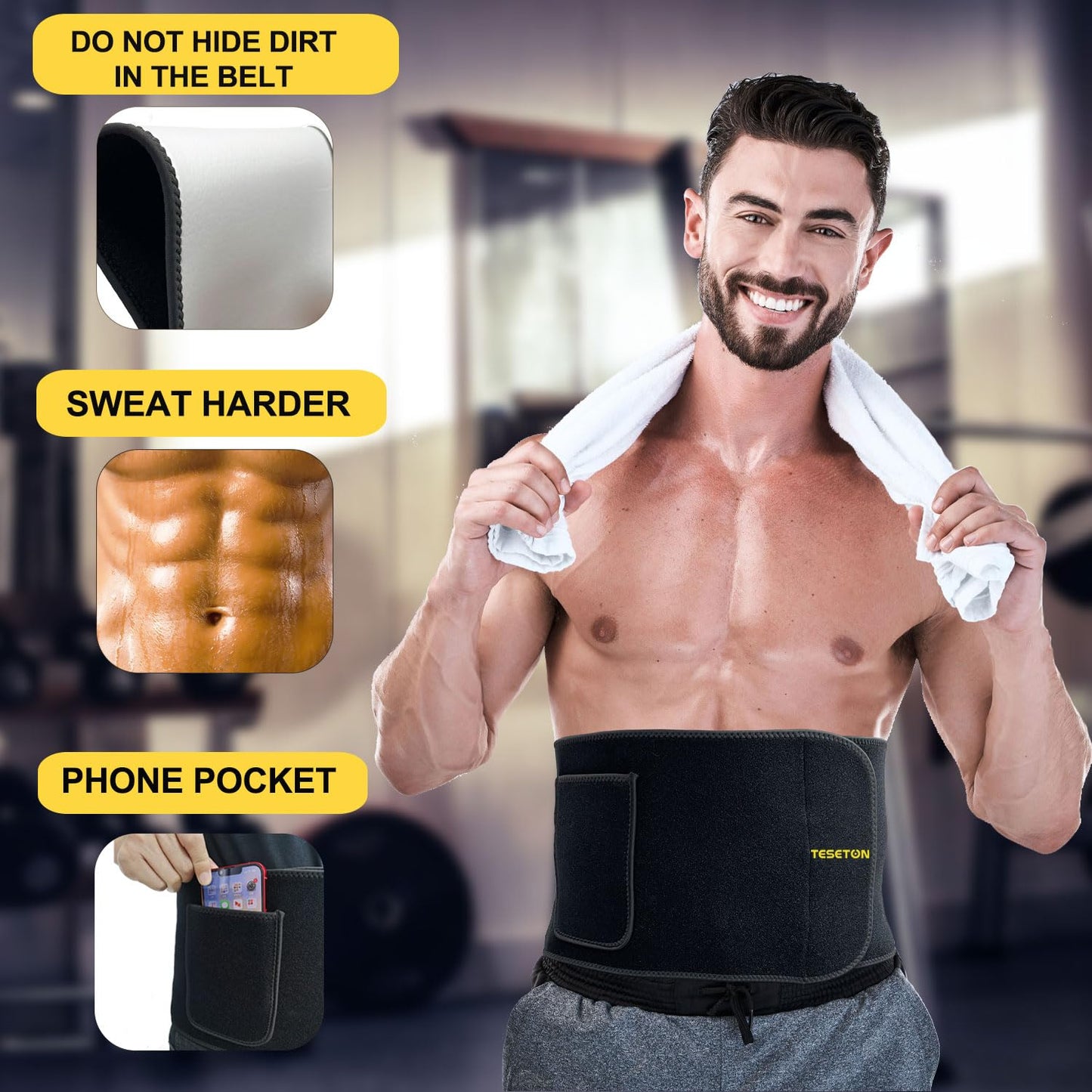 TESETON Waist Trainer Sweat Belt for Men Women 01 Black L