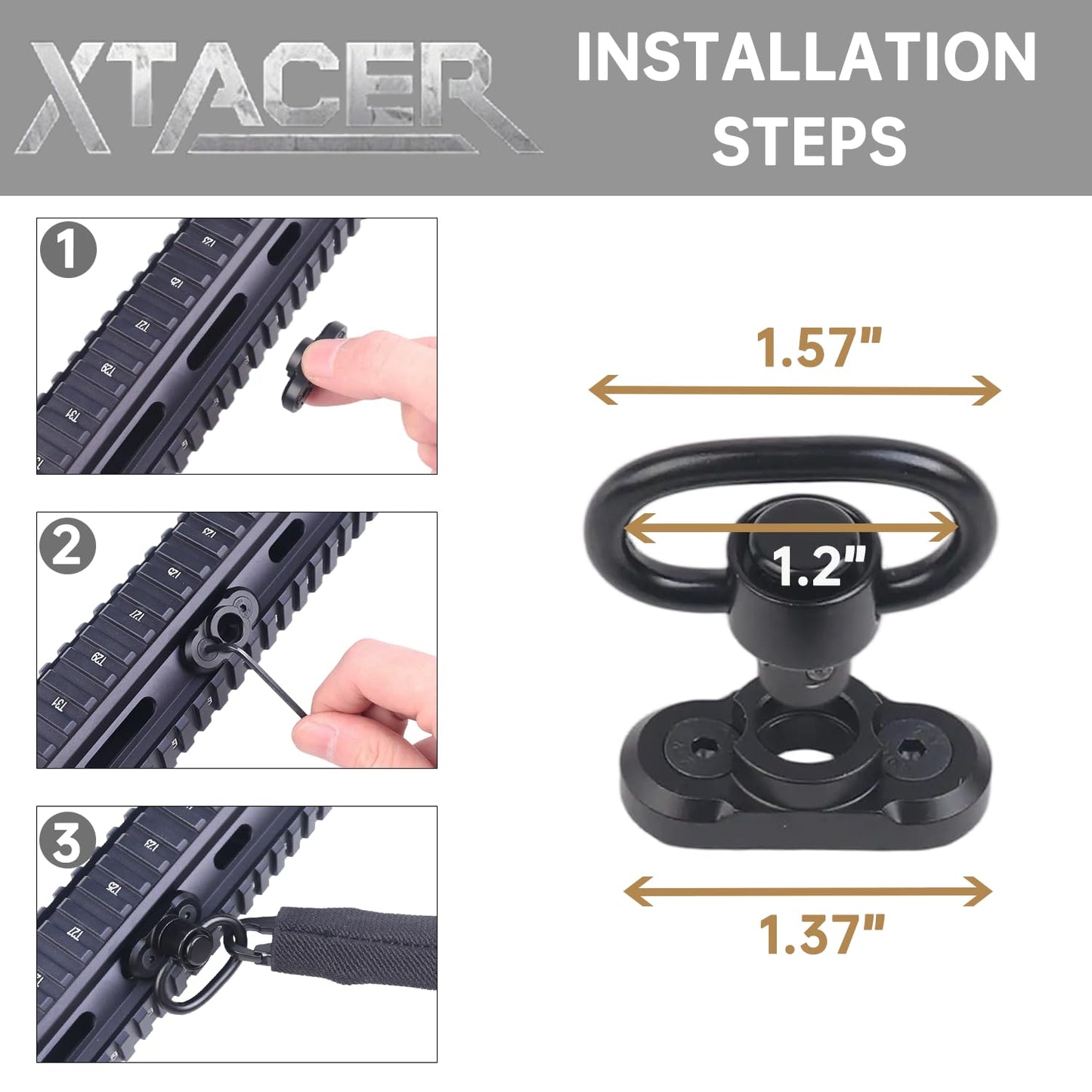 XTACER 2 Point Traditional Sling, Two Point Adjust Rifle Sling with US Flag Patch, Swivel, Soft Shoulder Pad (Black, L)