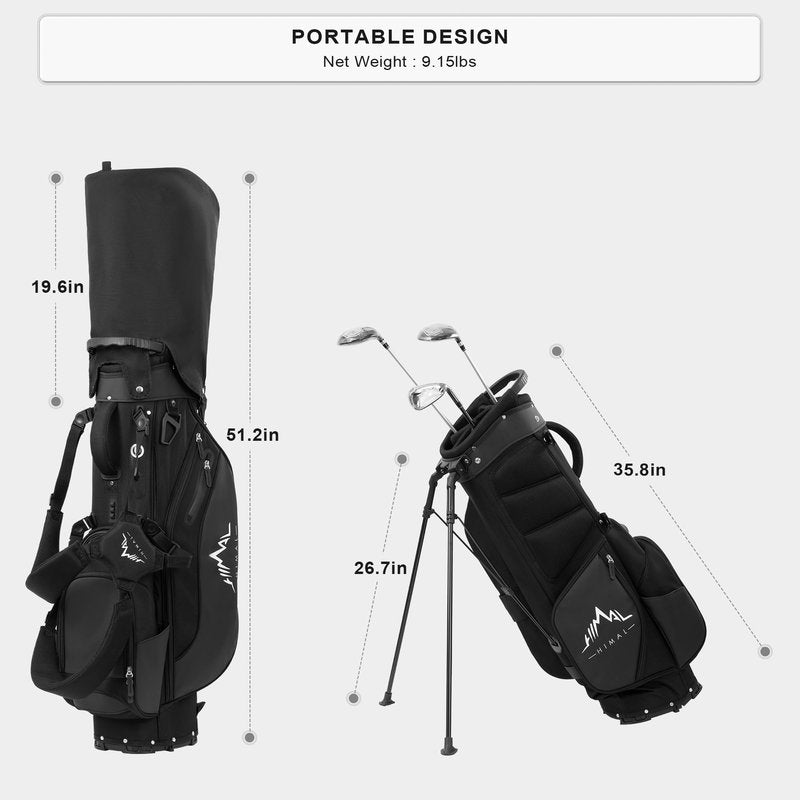 uniHimal Lightweight Golf Stand Bag with 5 Way Full-Length Dividers, Semi-Concealed Stand, Folding Base, Adjustable Dual Straps and 8 Pockets