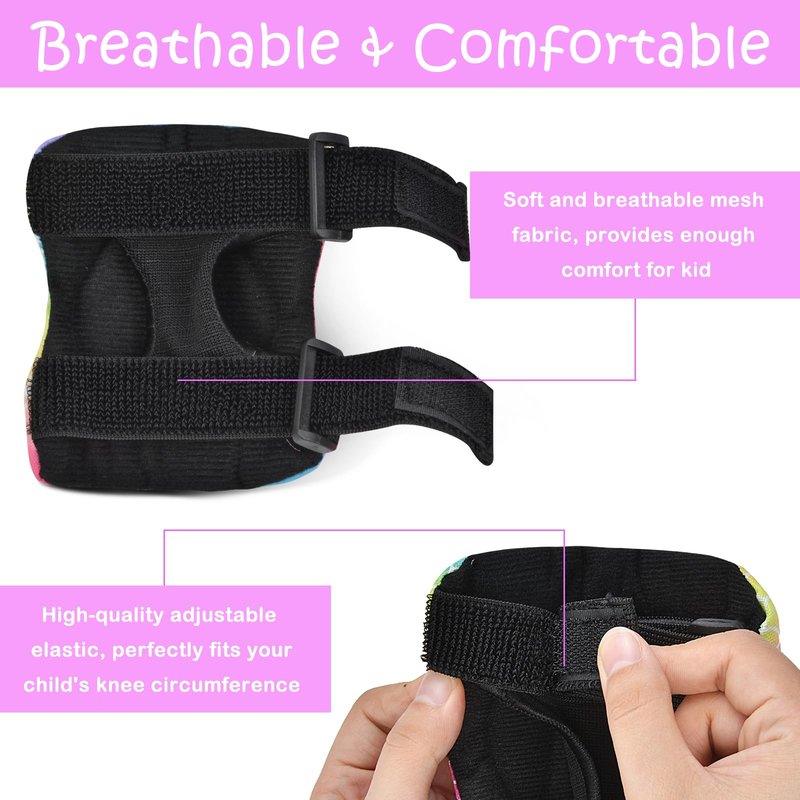 Knee Pads for Kids Adjustable Protective Gear Set with Mesh Bag Knee Pads and Elbow Pads Wrist Guard for Girls Kids Roller Skates Cycling Skateboard Scooter, 3-8 Years