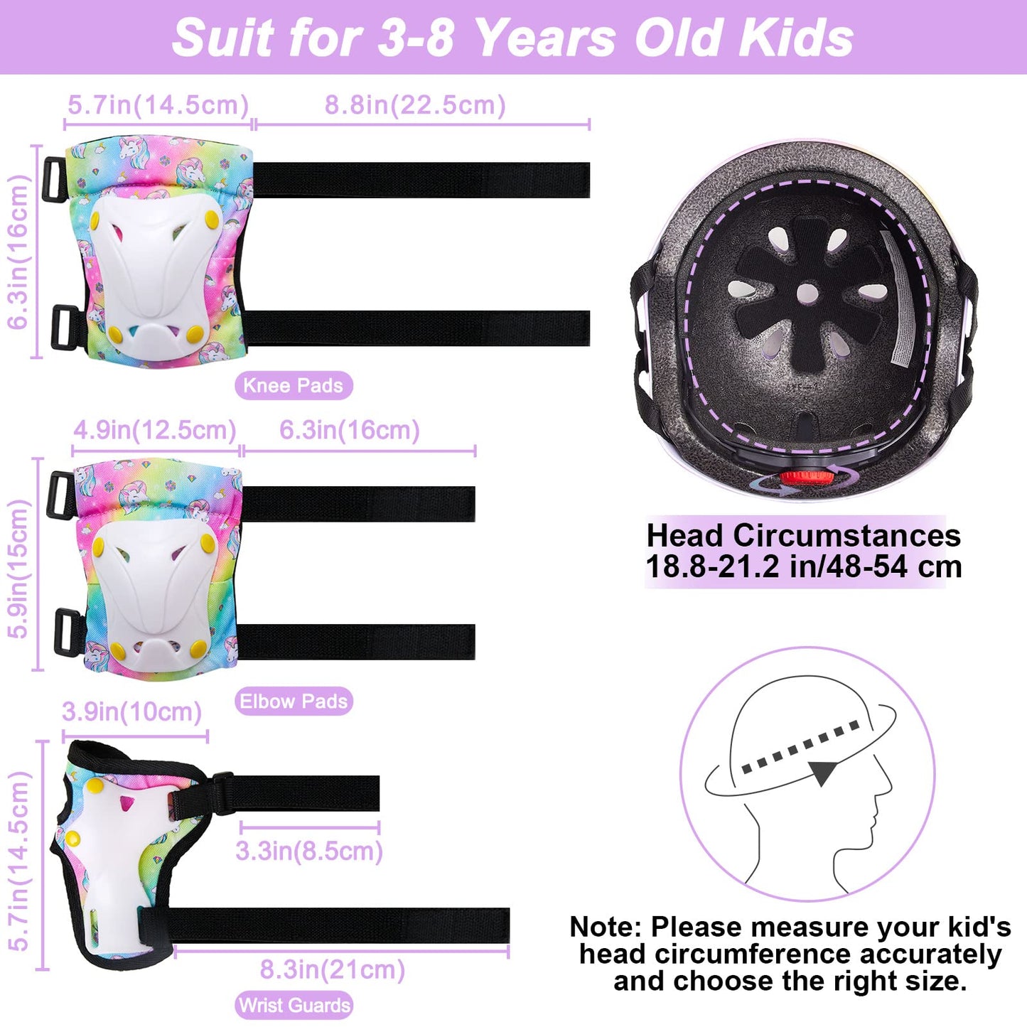 Unicorn Catcher Kids Helmet and Knee Pads Set, Adjustable for Girls Ages 3-8