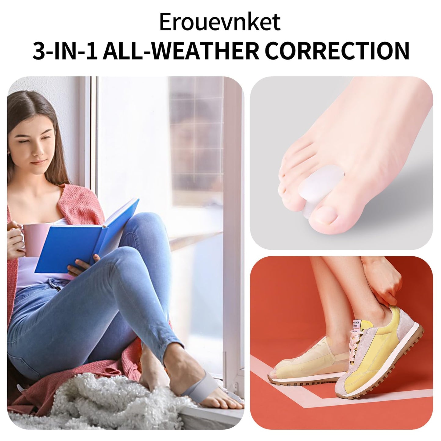 Erouevnket Bunion Corrector for Women & Men ：2-in-1 Adjustable Big Toe Relief Bunion Splints Hammer Toe Straightener，Comfortable, Effective Double Correction，1 set