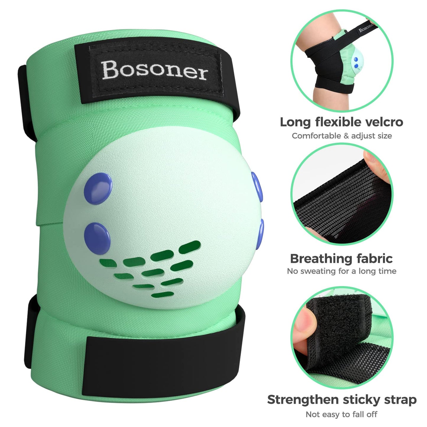 BOSONER Kids Knee Pads Set for 3-15 Year, Knee Elbow Pads and Wrist Guards for Boys/Girls, Child Protective Gear for Biking, Skating, Skateboarding, Roller Skating, Cycling, Scooter