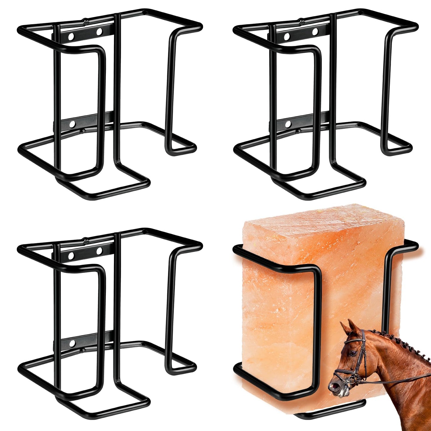 Teenyyou 4 Pack 4lb Salt Block Holder for Deer, Horses, Mineral Block Holder, Metal Salt Lick Blocks for Deer Horses Goat, Rust Resistant Livestock Feeder Outdoor(Black)