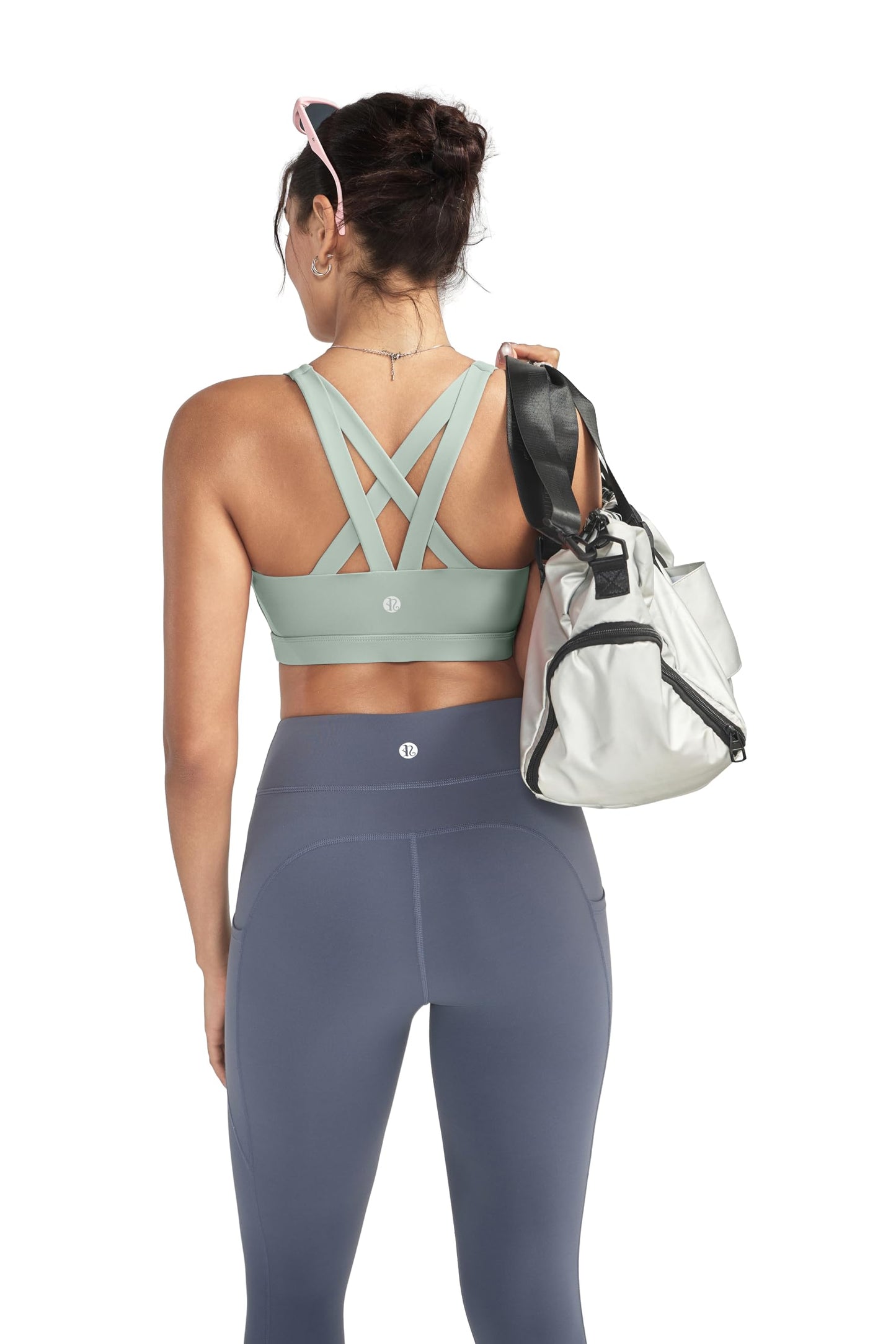 RUNNING GIRL Sports Bra for Women, Criss-Cross Back Padded Strappy Sports Bras Medium Support Yoga Bra with Removable Cups(2575_Green_M)