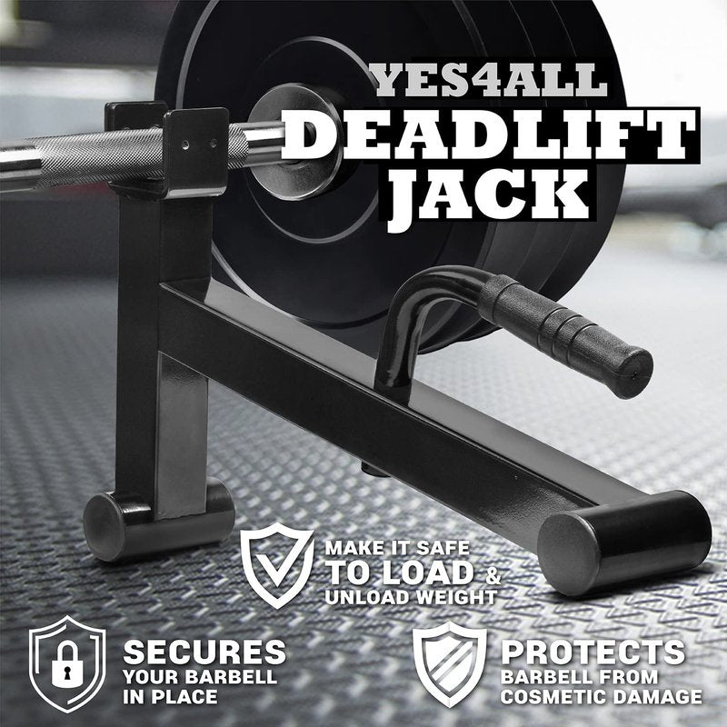 Yes4All Deadlift Jack/ Barbell Stand for Weight Training, Deadlift Exercises, Powerlifting, Suitable for Loading and Unloading Heavy Barbell Plates Black 20.13 x 12.2 x 4.5 inch, A. Black, 19.75 x 14.75 x 4.72 inches