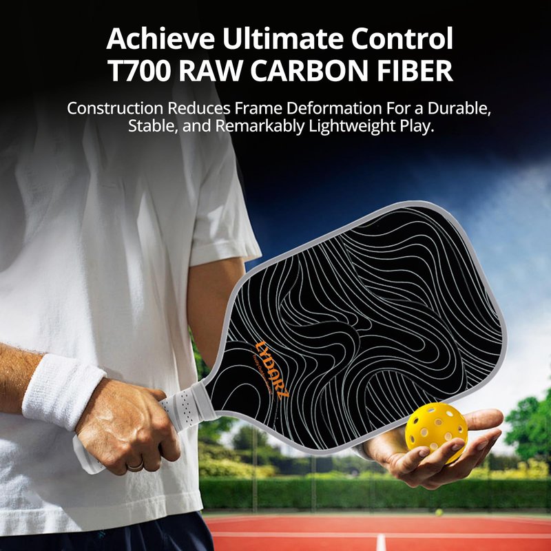 LYDARZ Pickleball Paddles T700 Raw Carbon Fiber Pickleball Paddle with 16mm Power Polymer Core Power and Spin Surface Lightweight Pickle Ball Paddle Designed for Ultimate Spin & Consistency(Wave)