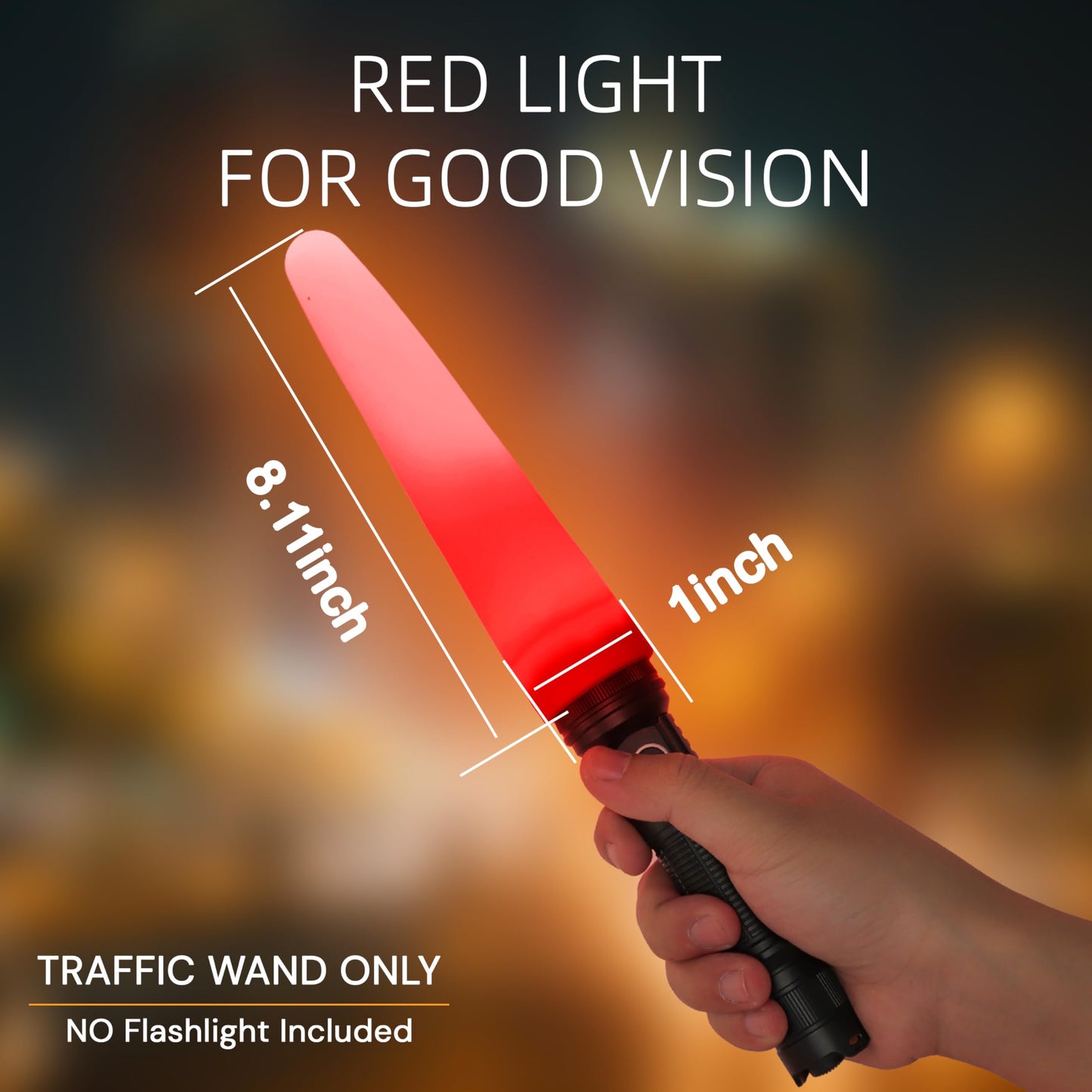 Brinyte BTW28 Red Traffic Wand, 8" Safety Signal Baton Attachment for PT28 Flashlight, High Visibility Light Cone Fits 25-27mm Flashlight Head, for Traffic Control, Parking, Airport & Camping