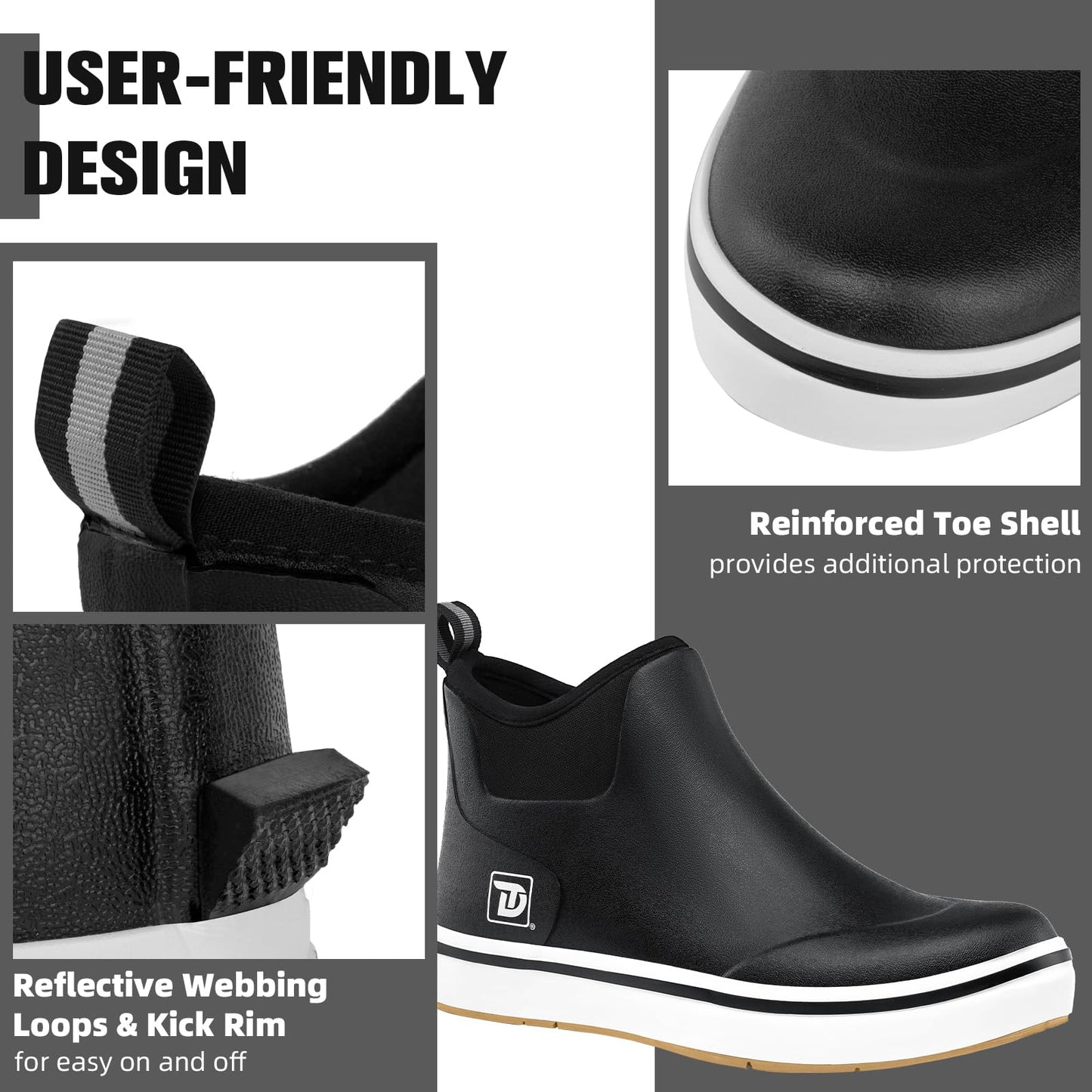 Trudave Deck Boots, Waterproof Rubber Fishing Rain Boots, Anti-slip Short Ankle Shoes for Outdoor Fishing Boating, Size 5-14