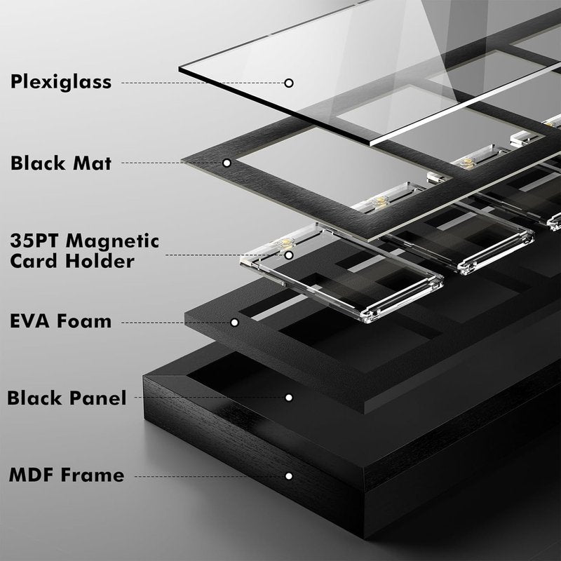 Trading Card Display Case - Wall Mount for 9 Standard Cards | UV Protection Magnetic Holder for Baseball, Football, Basketball, Hockey