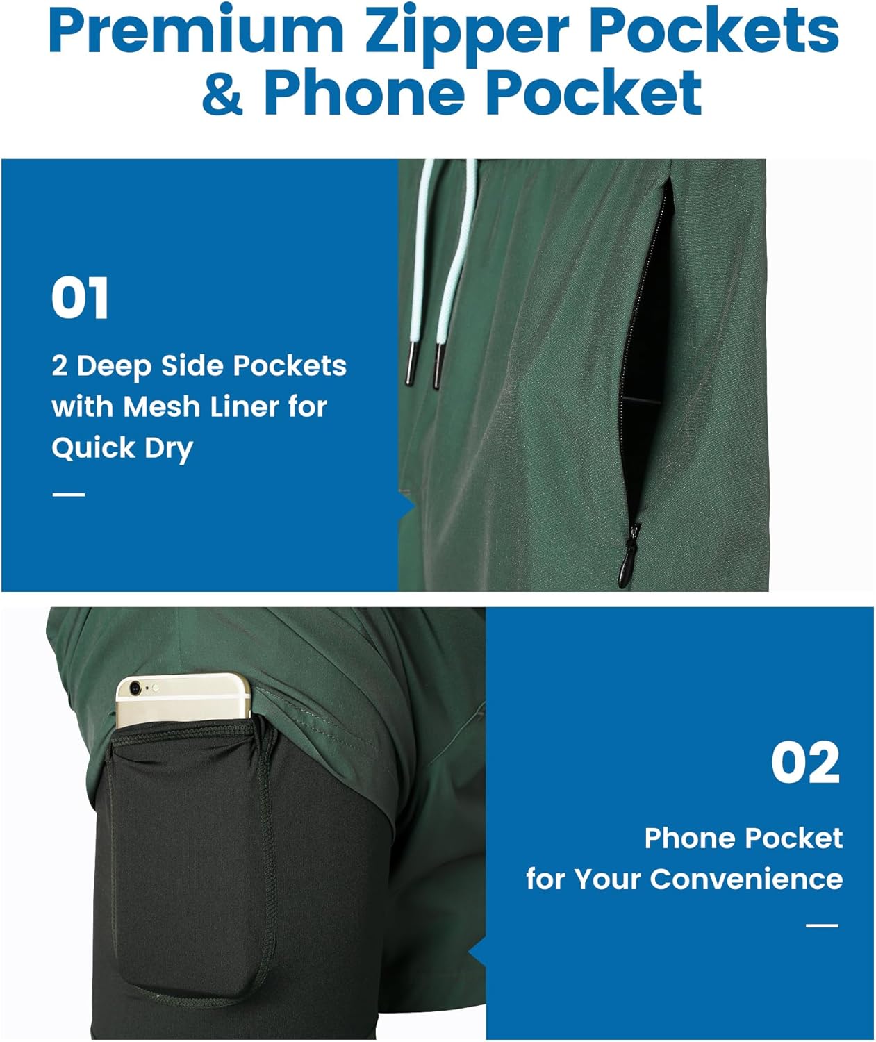 2 in 1 Men's Swim Trunks - 7 Inch Swim Shorts & Board Shorts | Quick-Dry, Comfortable Fit