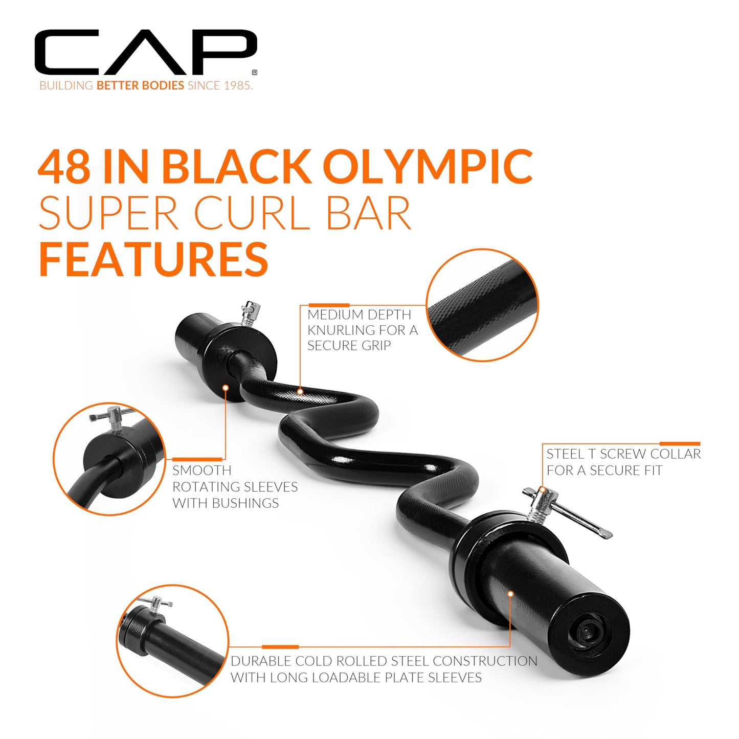 CAP Barbell Olympic Super Curl Bar, Black (2-Inch)