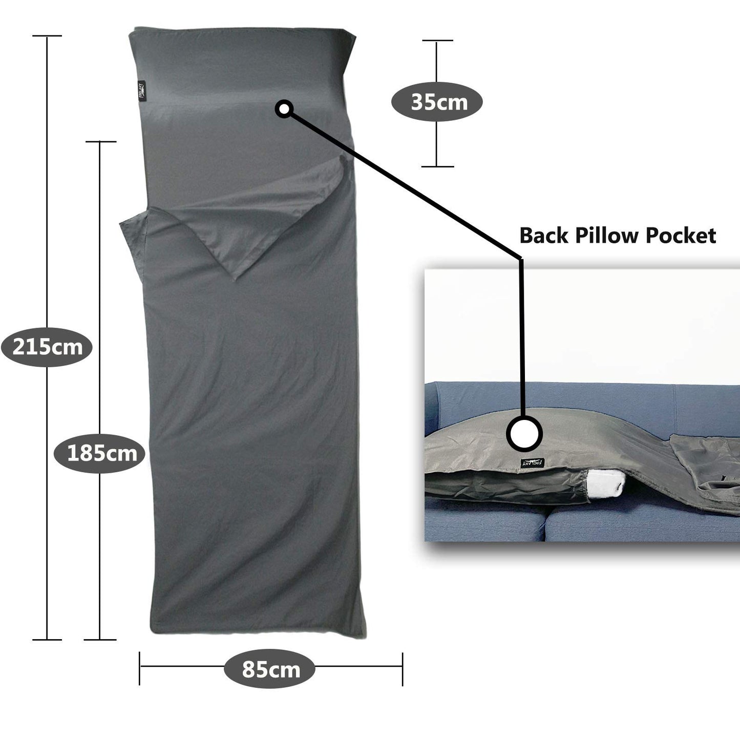 Frelaxy Sleeping Bag Liner, Adult Sleep Sack & Travel Sheets & Travel Sleep Sack for Backpacking, Hotel, Hostels & Traveling, Comfy & Easy Care Adults & Kids (Dark Gray - No Zipper)