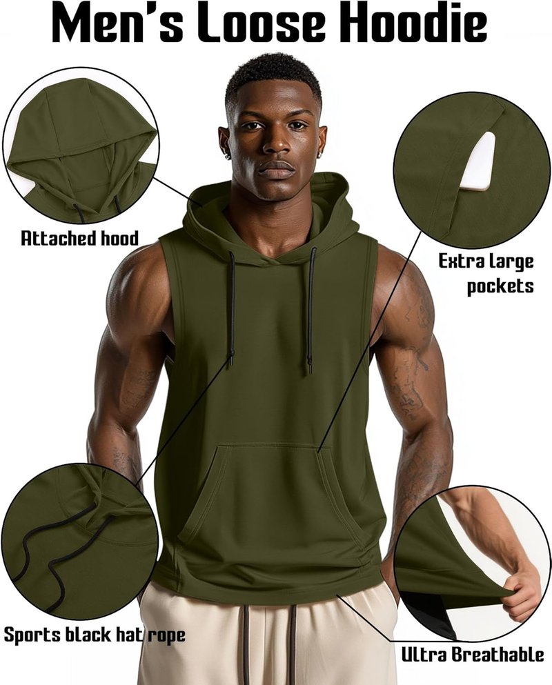 Men's Hooded Tank Tops - 3 Pack Workout Sleeveless Gym Hoodies for Bodybuilding | Comfortable Fit