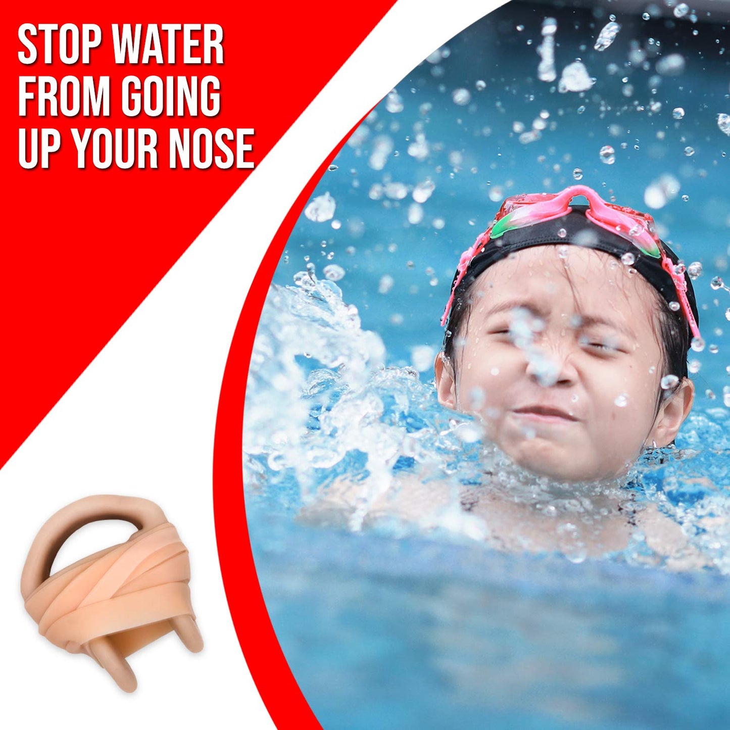 Splaqua Swimming Nose Clip with String - Comfortable Soft Latex Plugs for Kids and Adults - Neutral Beige (One Pack)