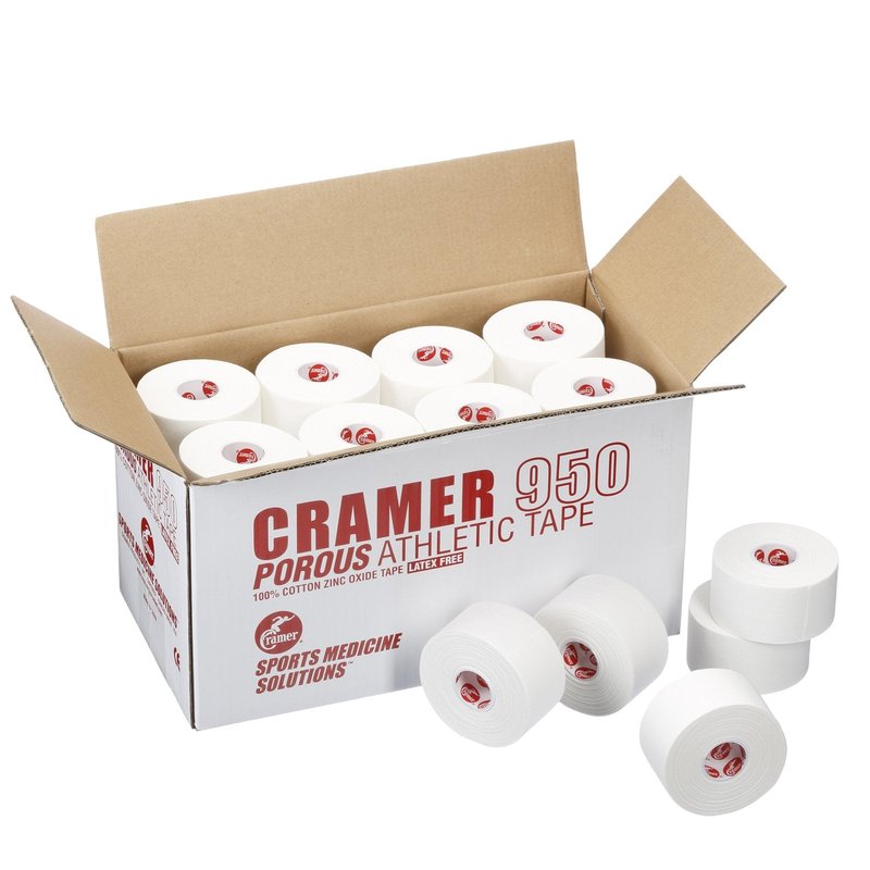 Cramer 950 Premium White Porous Athletic Tape, 1.5” x 15 Yards, Strong Adhesive Sports Tape, Easy Tear, Breathable Cotton, Latex-Free, Bulk Case of 32 Rolls for Ankle, Wrist & Injury Taping
