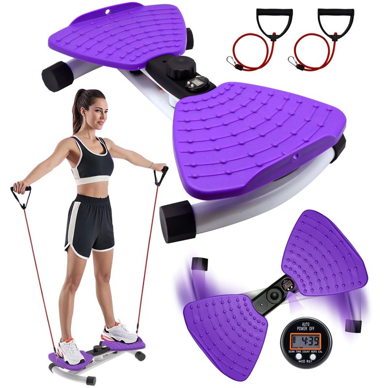 Nereusfwater Waist Twister Machine, 330 lbs Capacity, Noiseless Anti-Slip Twist Board with Resistance Bands, Adjustable Tension Knob & Foot Massage, Digital Display Tracks Time, Reps & Calories, Home Core Trainer for Men & Women (purple，with a display sc