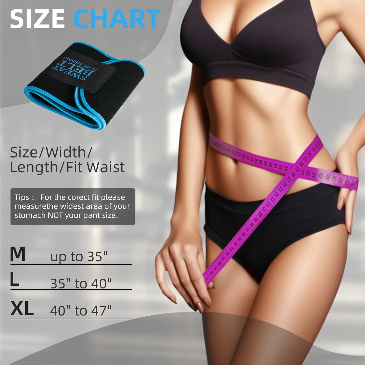 AMZBOSS Waist Trainer for Women Lower Belly Fat, Waist Sweat Band for Women, Belly Band Sweat Belt, Stomach Wrap, Faja Body Shaper (Blue, Medium)
