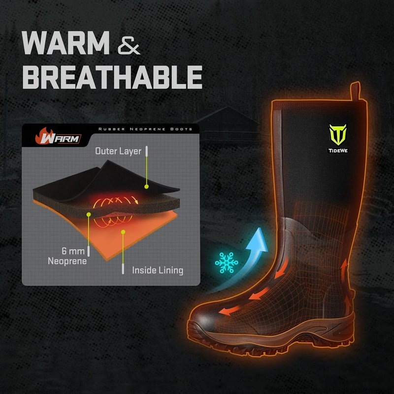 TIDEWE Waterproof Neoprene Boots for Men & Women - Sturdy 6mm Hunting & Rain Boot | Arctic Outdoor Gear