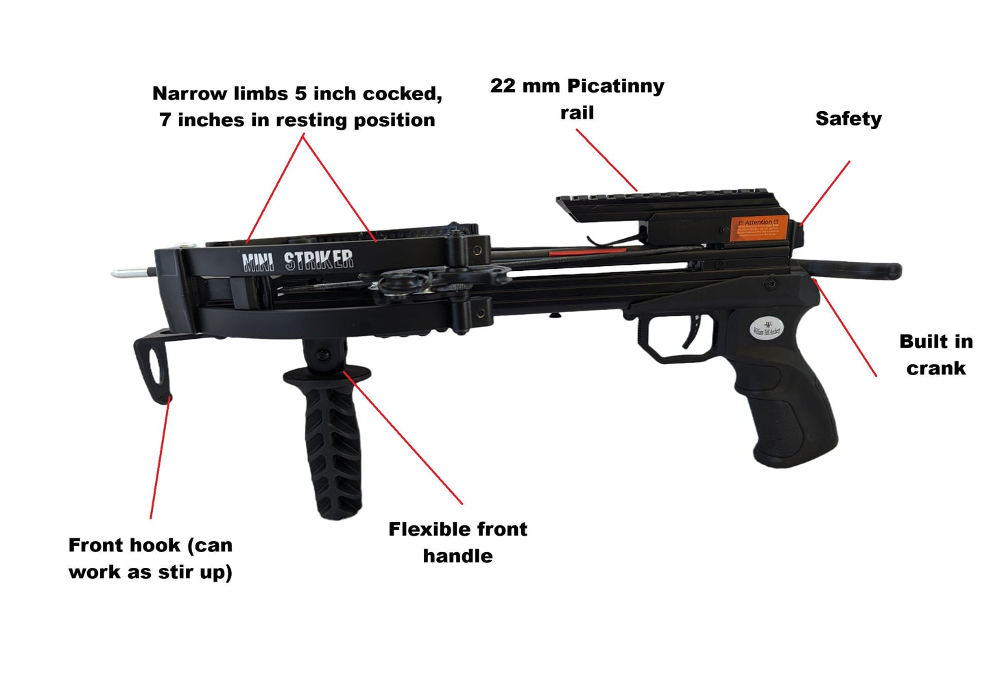 WT 125lb Mini Striker Pistol Crossbow with Red/Green dot Sight-Up to 300 fps, Ideal for Fishing, Hunting and Target Practice