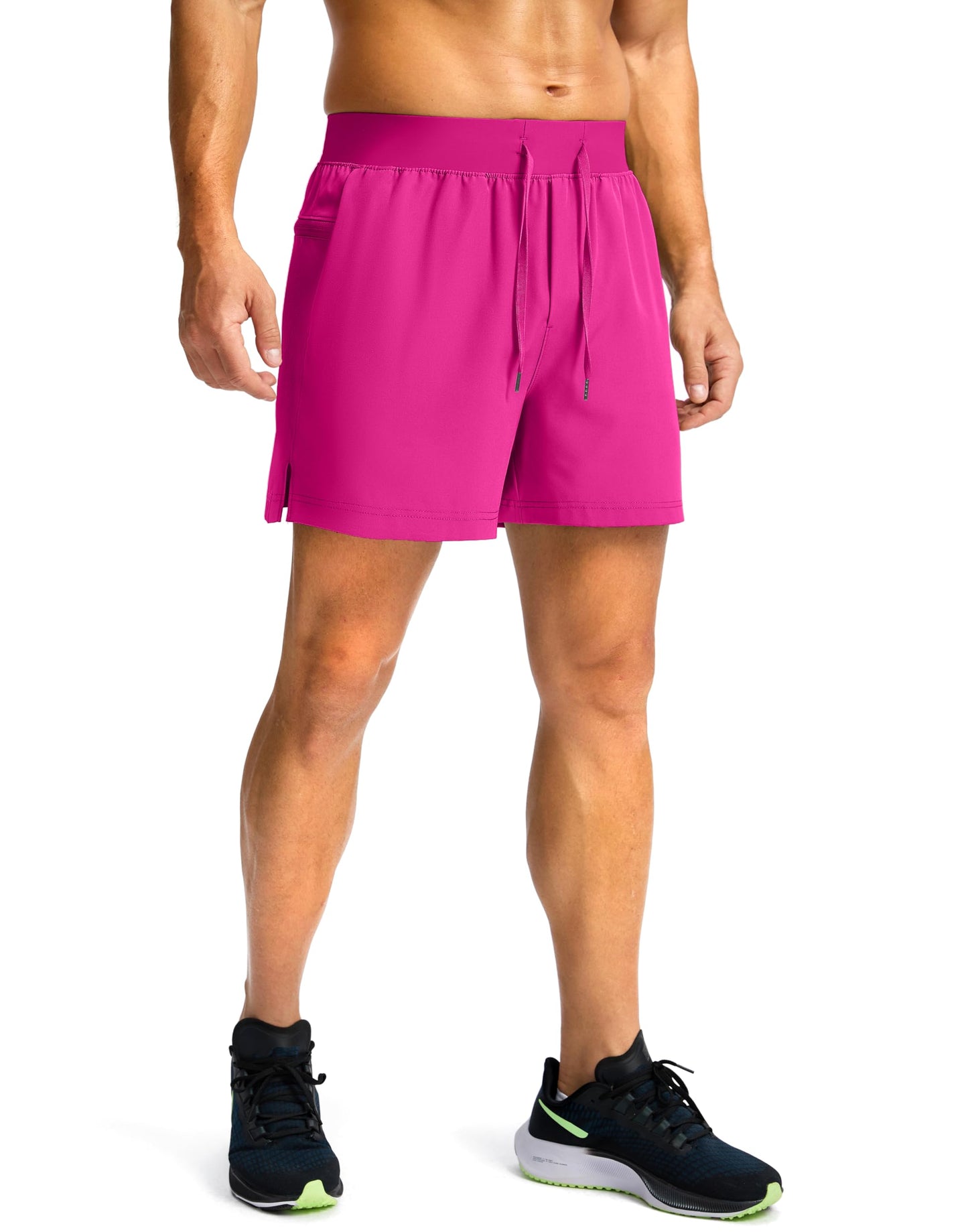 Soothfeel Men's Running Shorts with Zipper Pockets 9"/ 7"/ 5" Lightweight Quick Dry Basketball Gym Workout Athletic Shorts for Men (Hot Pink, L)