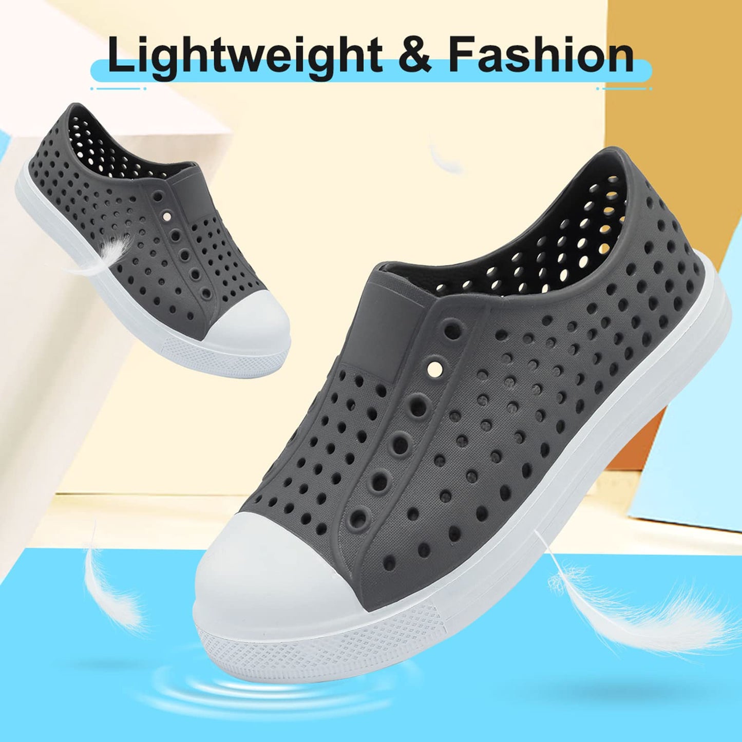 QLZ Toddler Kids Water Shoes for Boys Girls Garden Sandals Rubber Shoes Beach Sneakers, Slip-on Anti-Slip Lightweight Breathable Quick Dry Soft Flexible（Toddler/Little Kid/Big Kid） Dark Grey