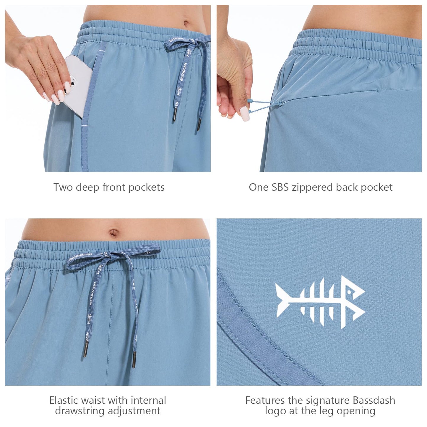 BASSDASH Women’s 5” Fishing Shorts UPF 50+ Water Resistant Quick Dry Athletic Hiking Shorts with Pockets FP05W