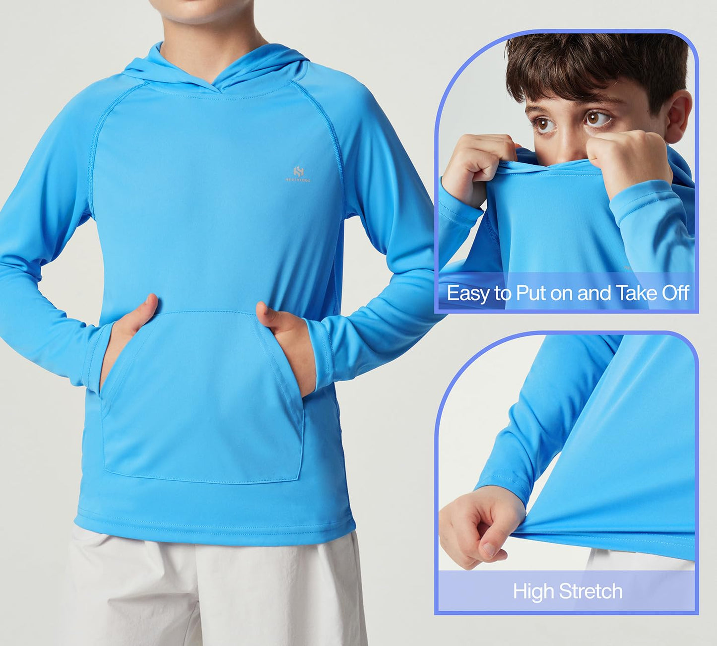 Heathyoga Rash Guard for Boys Swim Shirt UPF 50+ UV Sun Protection Hooded Fishing Shirt with Pocket for Toddler Kid