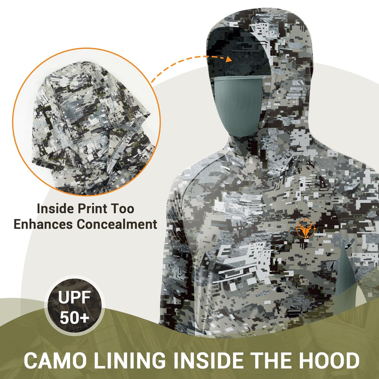 Palmyth Hunting Hoodie with Mask for Men Sun Protection Camo Fishing Shirts