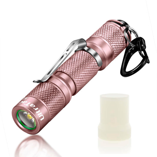 UltraTac K1 Mini Pink LED Flashlight 180lm Waterproof with Push Button, AAA Keychain Flashlights for EDC, Camping, Hiking, Outdoor Activity and Emergency Lighting (Pink)