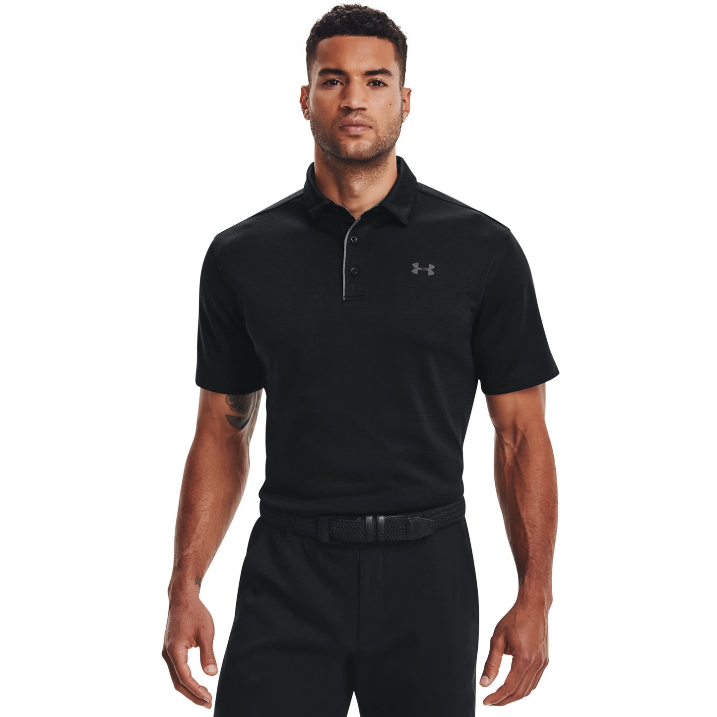 Under Armour Men's Tech Golf Polo, Black (001)/Graphite, Medium Tall