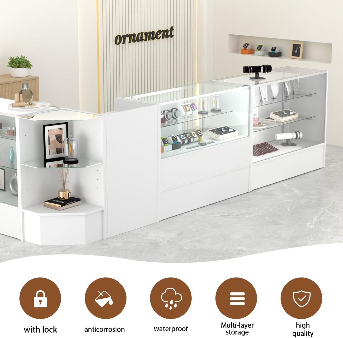 White Retail Display Case - 48” W x 18” D x 38” H | Illuminated Glass Showcase with Storage