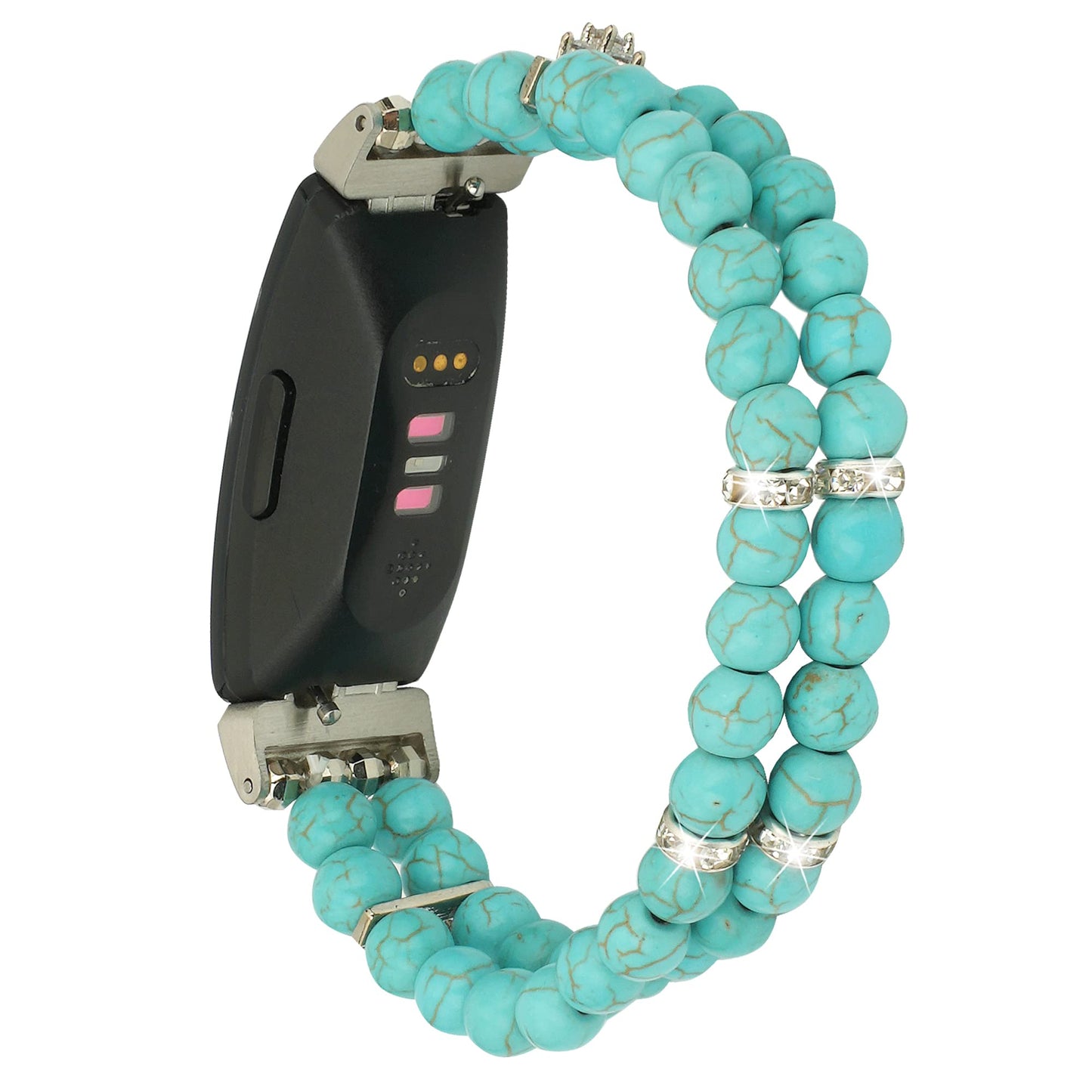 Wongeto Compatible with Fitbit Inspire 2 & Inspire/Inspire HR Bands,Fashion Handmade Elastic Stretch Pearl Bracelet Women Replacement Strap for Fitbit Inspire accssorises (Turquoise)